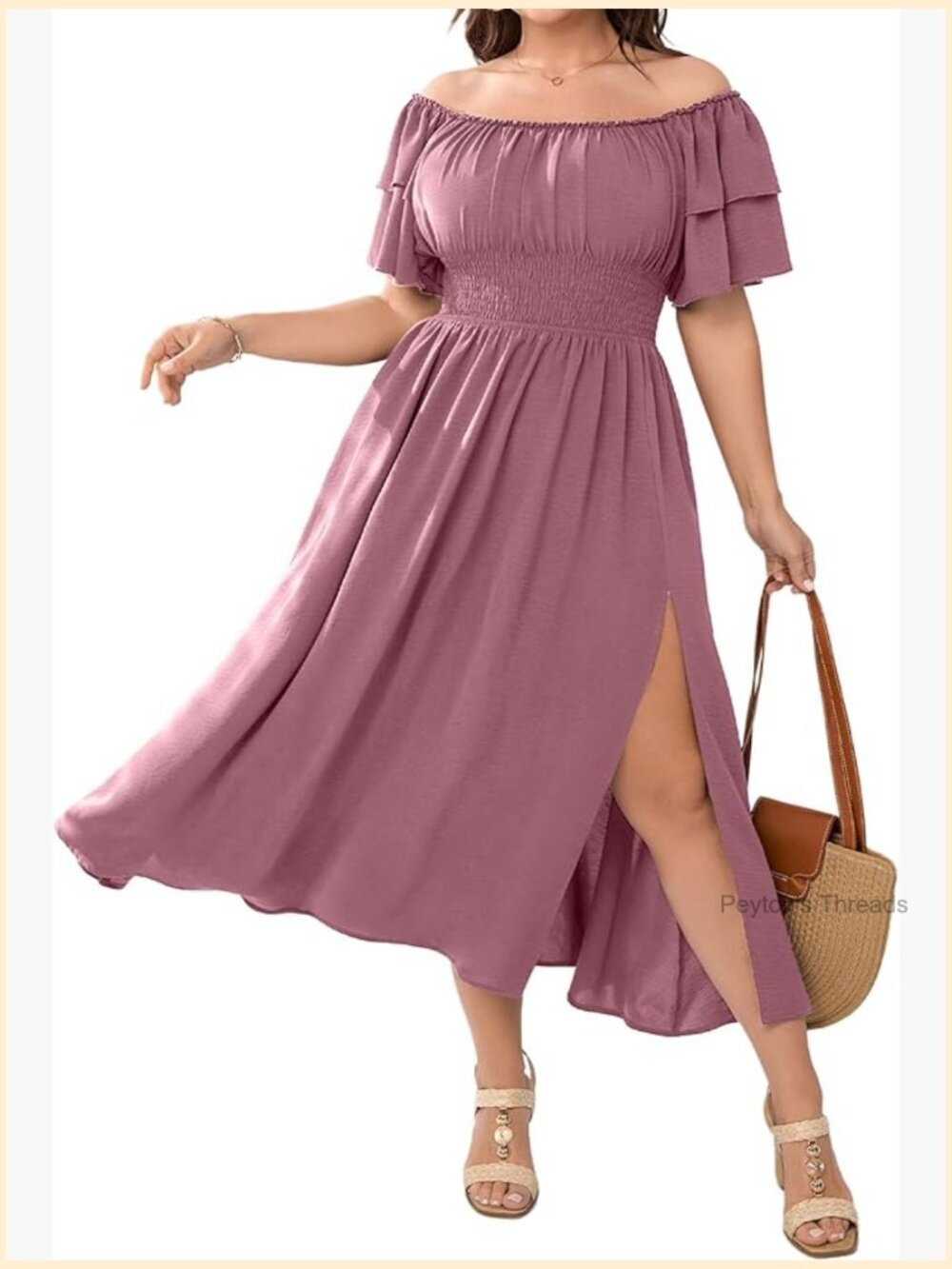 Plus Size Maxi Dress Off Shoulder Ruffle Smocked Wedding Guest Cocktail Slit Hem